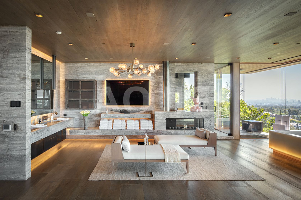 米白洞石背景墙